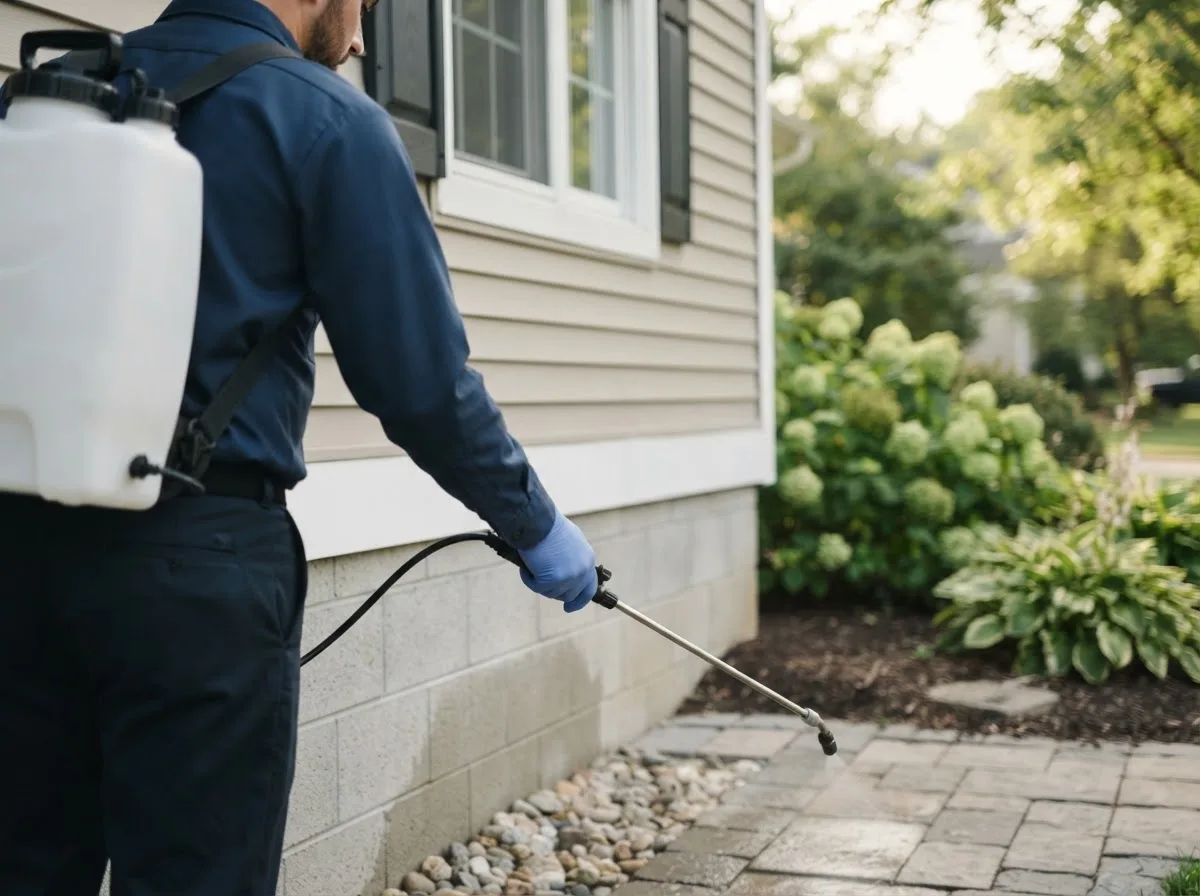 Pest control technician inspecting a home in Sedalia, OH